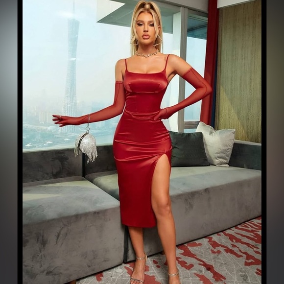 HOUSE OF CB  Casimira' Wine red barbie Satin Corset Midi Dress NWOT size XS - Picture 14 of 15